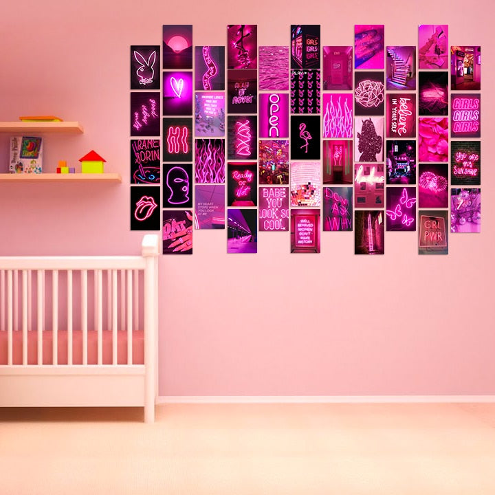 50Pcs Pink Neon Aesthetic Wall Collage