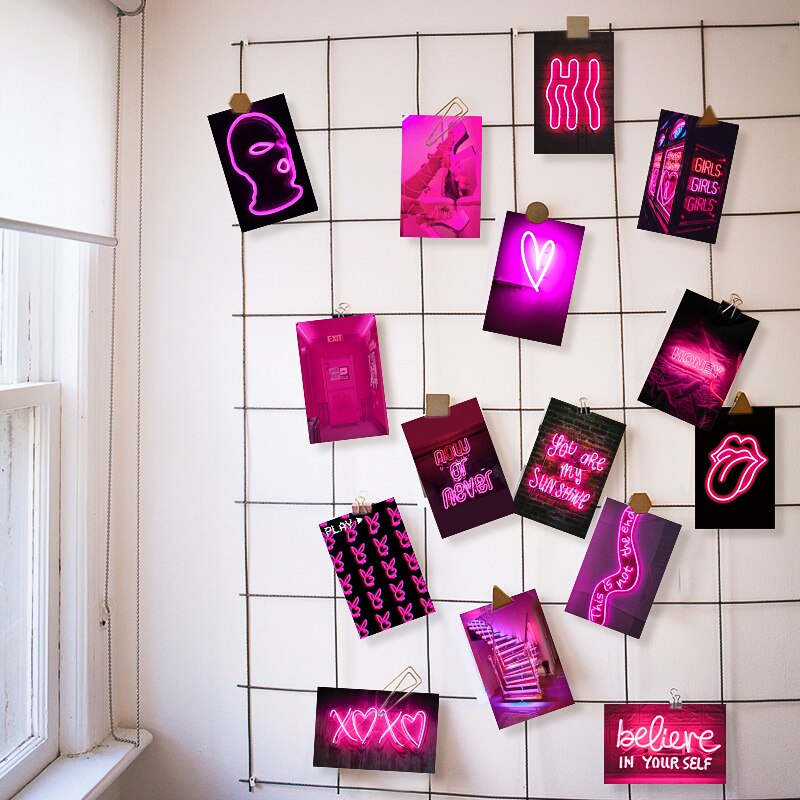 50Pcs Pink Neon Aesthetic Wall Collage