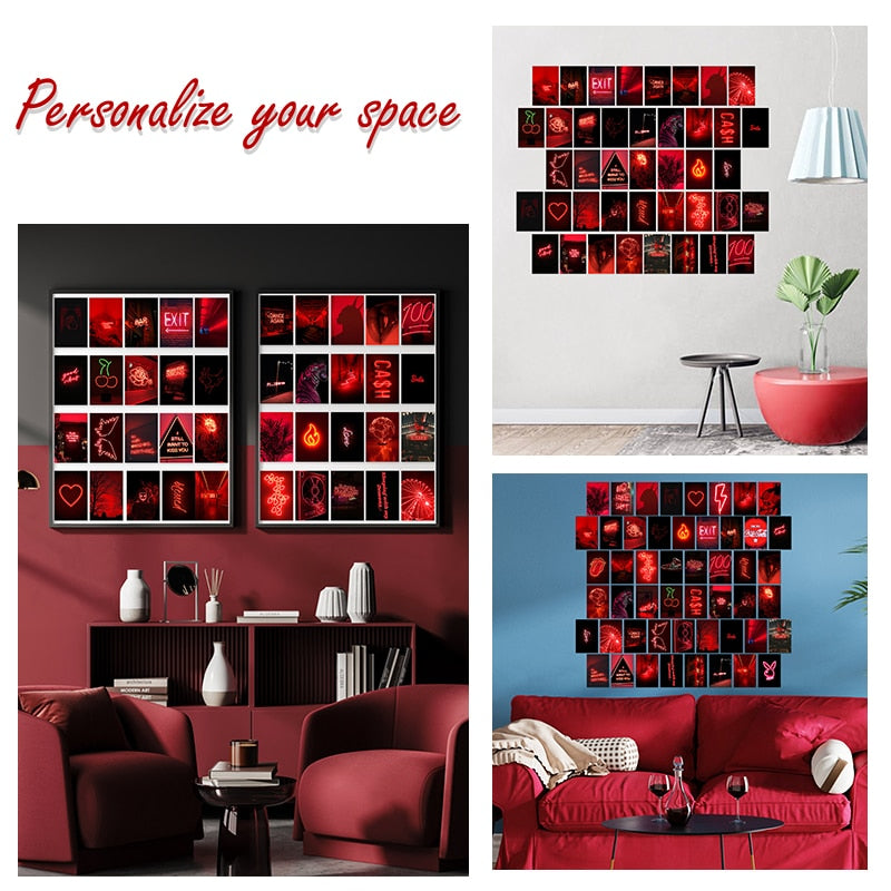 50Pcs Red Neon Aesthetic Pictures for Wall Collage