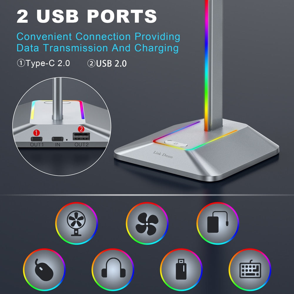 RGB Headphone Stand with Type-c USB