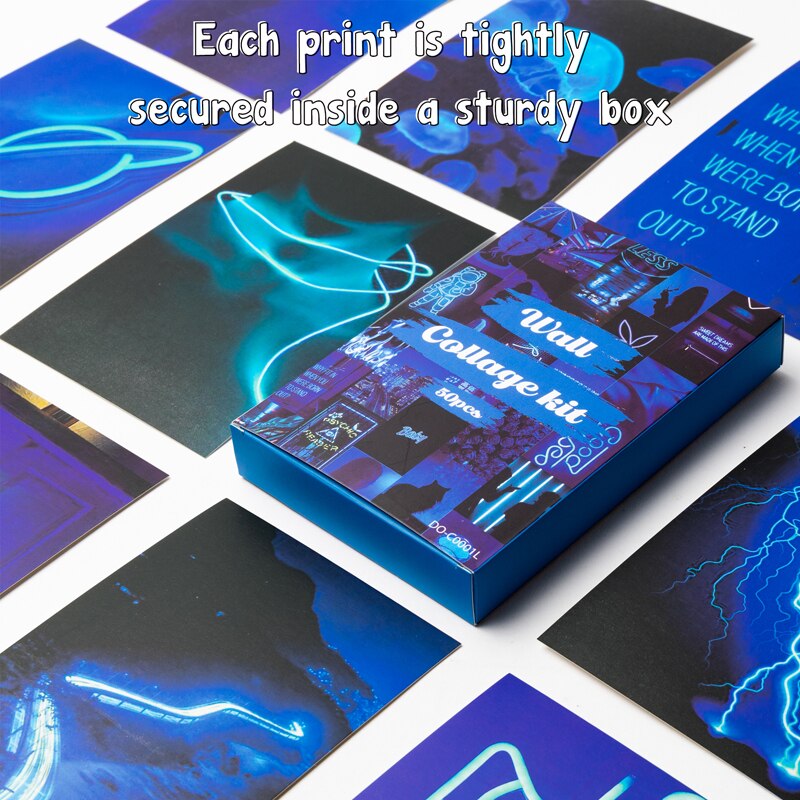 50Pcs Blue Neon Aesthetic Pictures Wall Collage