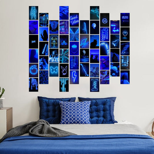 50Pcs Blue Neon Aesthetic Pictures Wall Collage