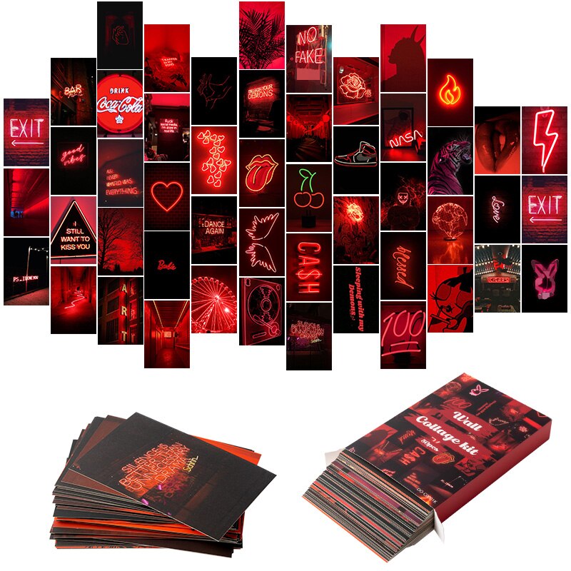 50Pcs Red Neon Aesthetic Pictures for Wall Collage