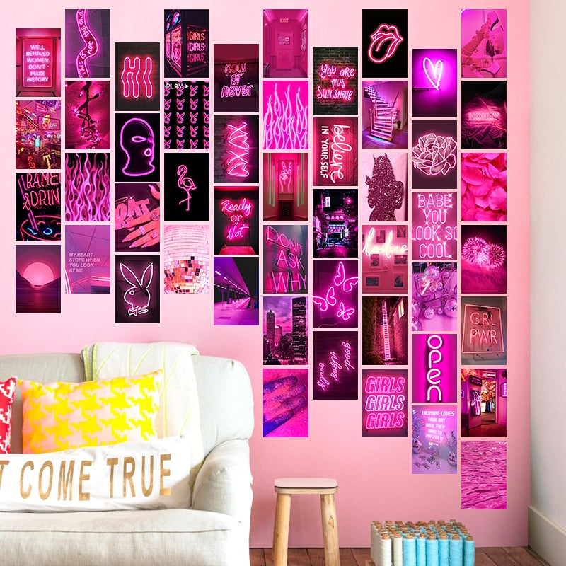 50Pcs Pink Neon Aesthetic Wall Collage