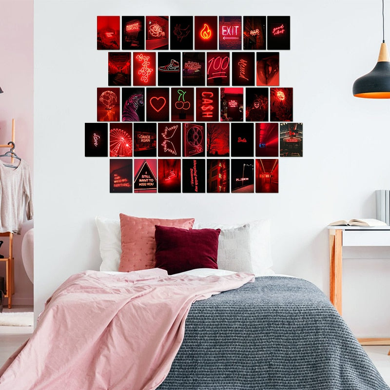 50Pcs Red Neon Aesthetic Pictures for Wall Collage