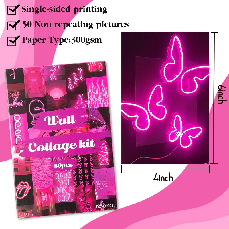 50Pcs Pink Neon Aesthetic Wall Collage